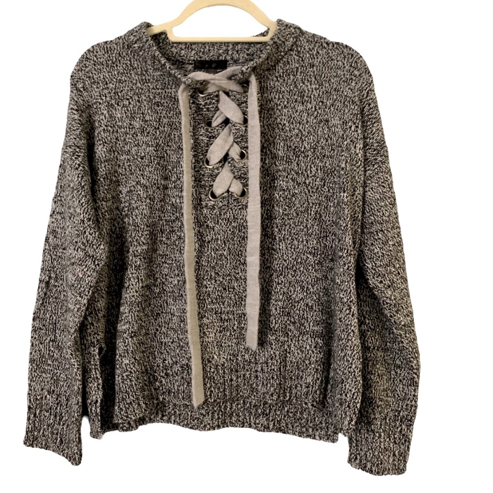 Aqua, Cozy Tie Front Grey Knit Sweater  Size S.